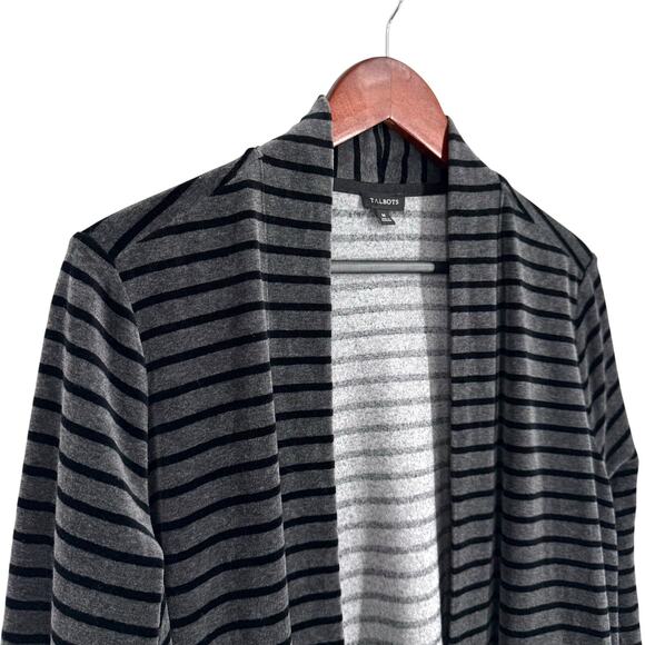 Talbots Medium Velour Soft Open Front Gray Long Sleeve Blouse Shirt Top Winter - Picture 3 of 7